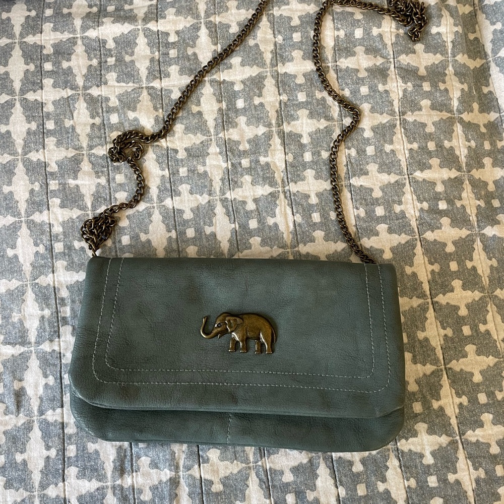 Elephant Motif Green faux Leather Crossbody Bag